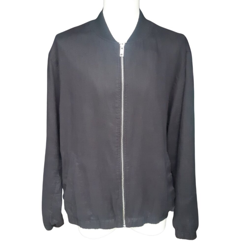H&M SZ L Black Linen Fully Lined Zip Up Jacket